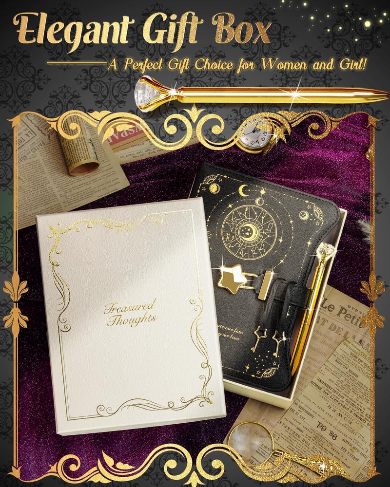hi!SCI Diary with Lock and Keys for Girls and Women, Locking Diary for Gift Ideas with Gift Box and Pen and Bookmark, Journal for Women with 360 Kraft Pages, B6 Refillable Notebook with Lock for Writing (Black) - Image 2